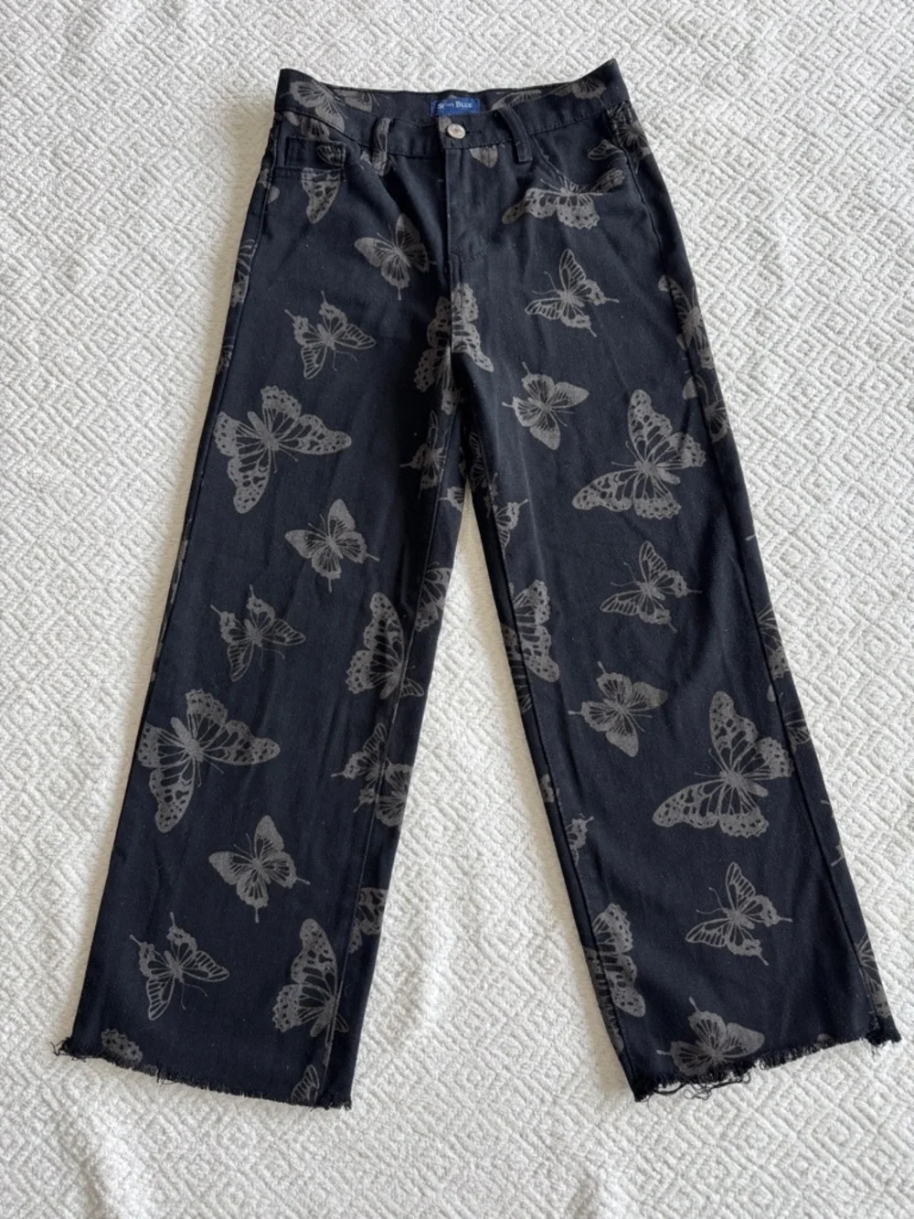 Soho Blue Girls' Black Butterfly Print Wide-Leg Jeans Sz 12